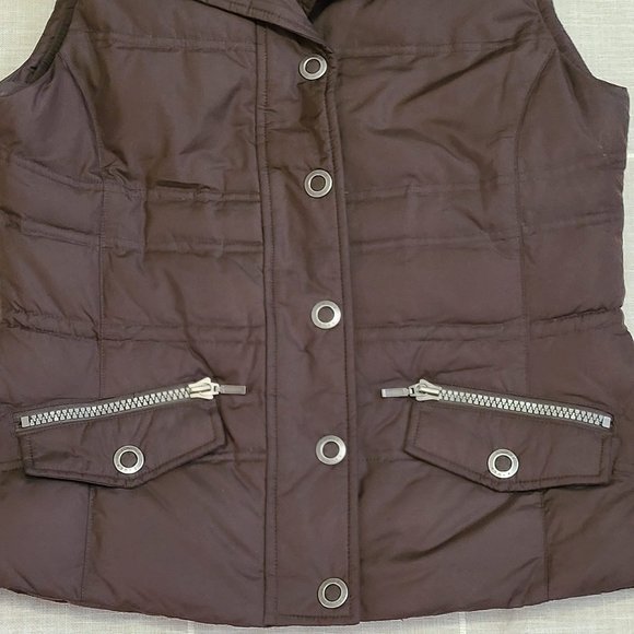Eddie Bauer Vest size Small premium Goose Down Vest color brown faux fur removal - Picture 4 of 8